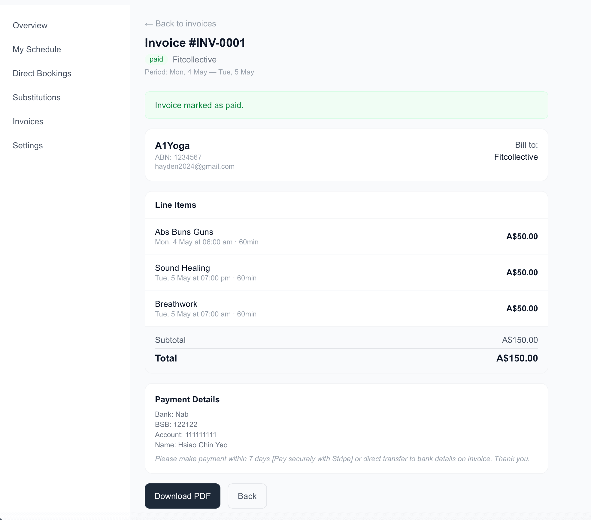 Invoice in paid state